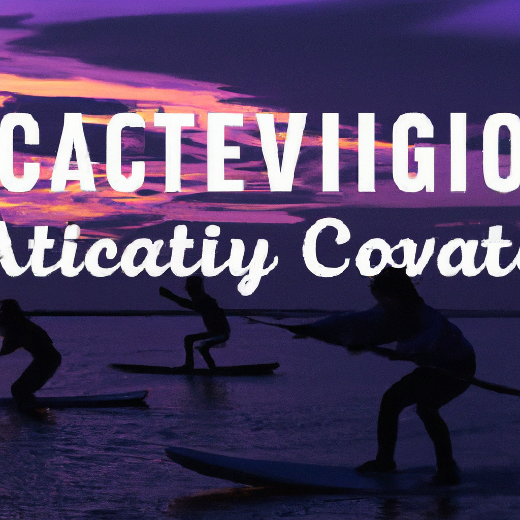 Evening sunset paddle boarding group with DJ lights